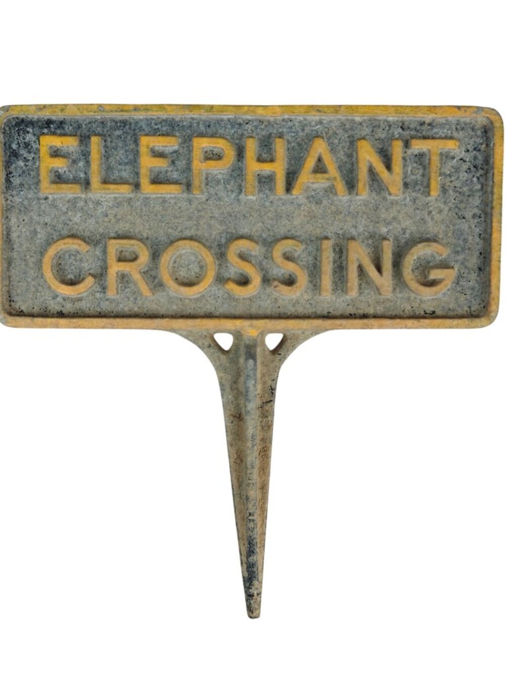 Vintage Cast Iron Elephant Crossing Lawn Stake Decorative Sign Patina Rustic